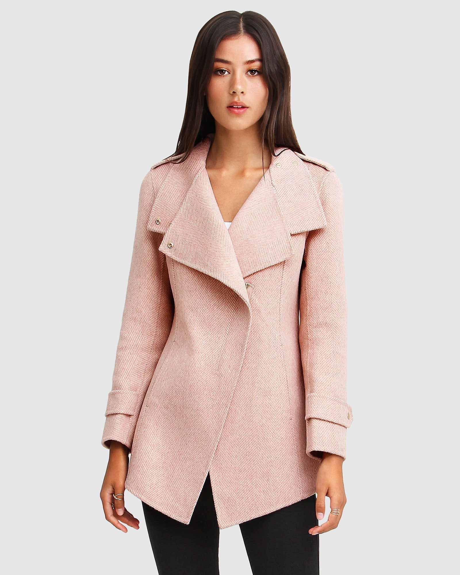 NEW FIT Bad Girl Wool Blend Moto Coat - Blush