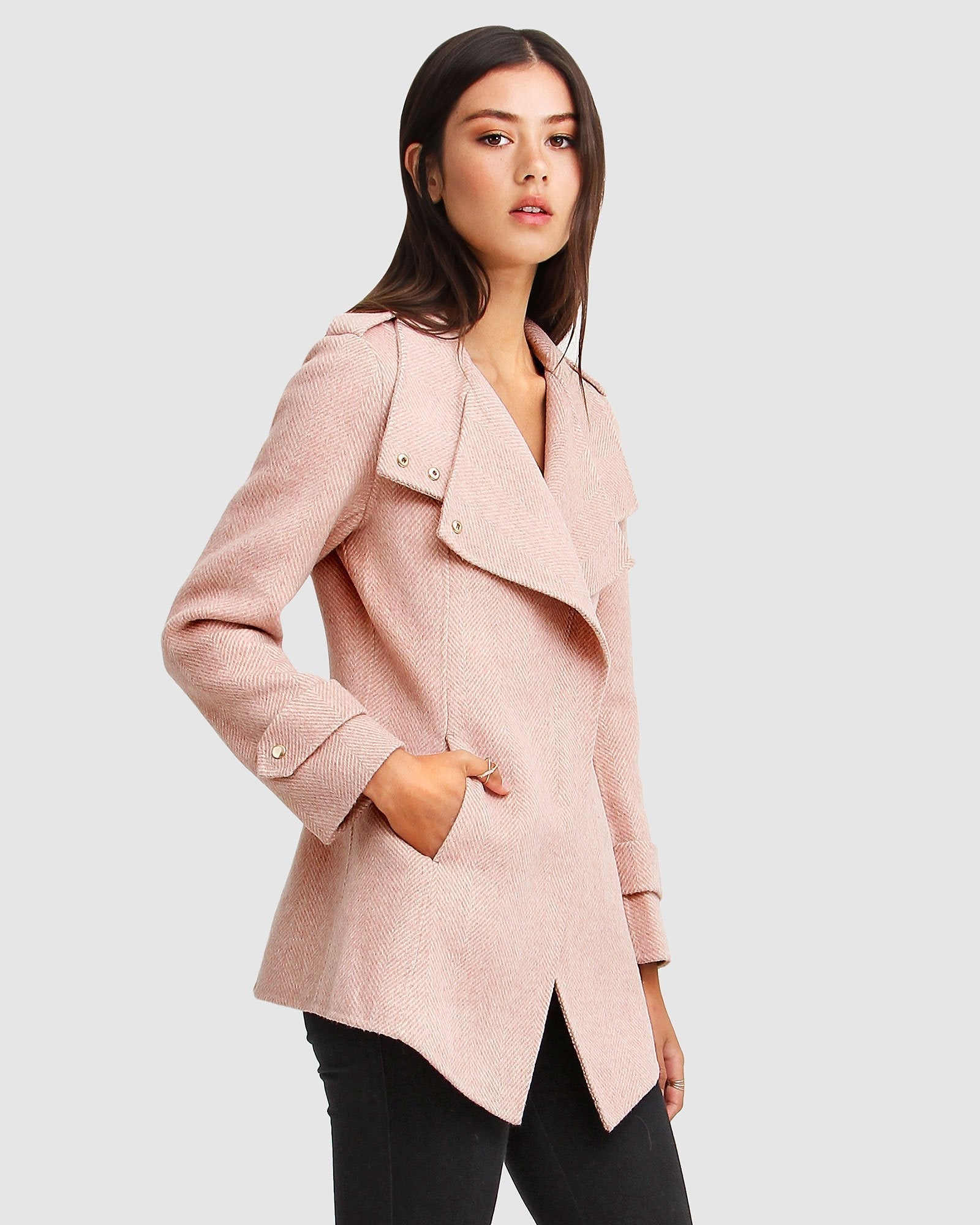 NEW FIT Bad Girl Wool Blend Moto Coat - Blush