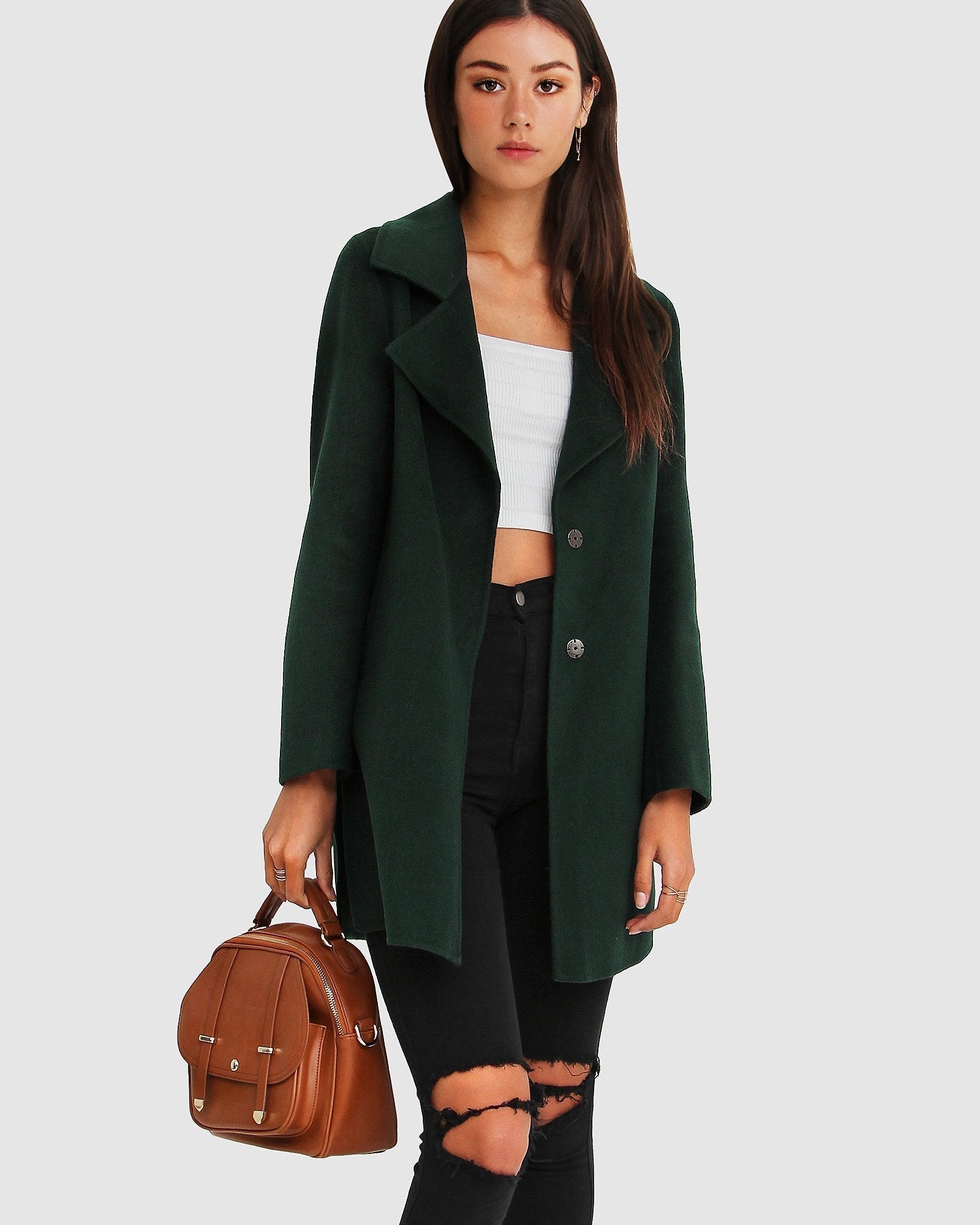 NEW FIT Ex-Boyfriend Wool Blend Oversized Jacket - Dark Green