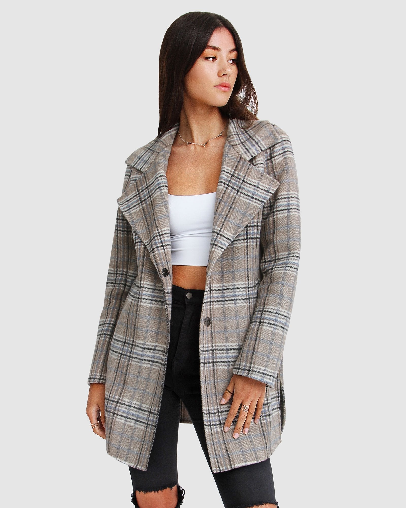 NEW FIT Ex-Boyfriend Wool Blend Oversized Jacket - Oat Plaid