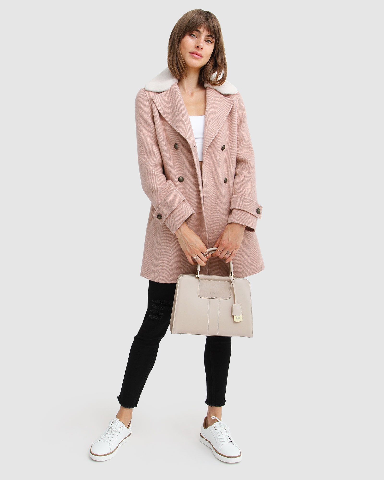 Liberty Sherpa Collar Wool Blend Coat - Blush