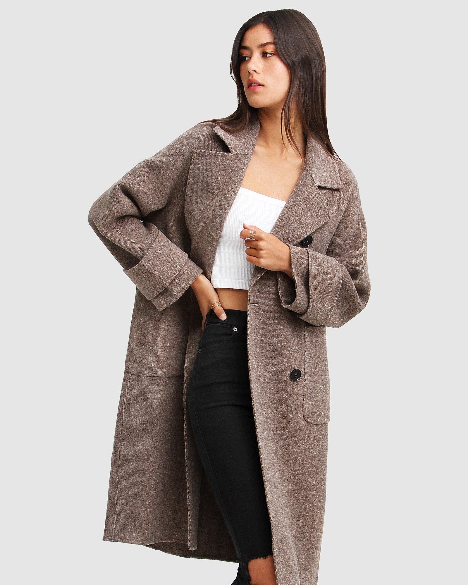 Rumour Has It Oversized Wool Blend Coat - Walnut