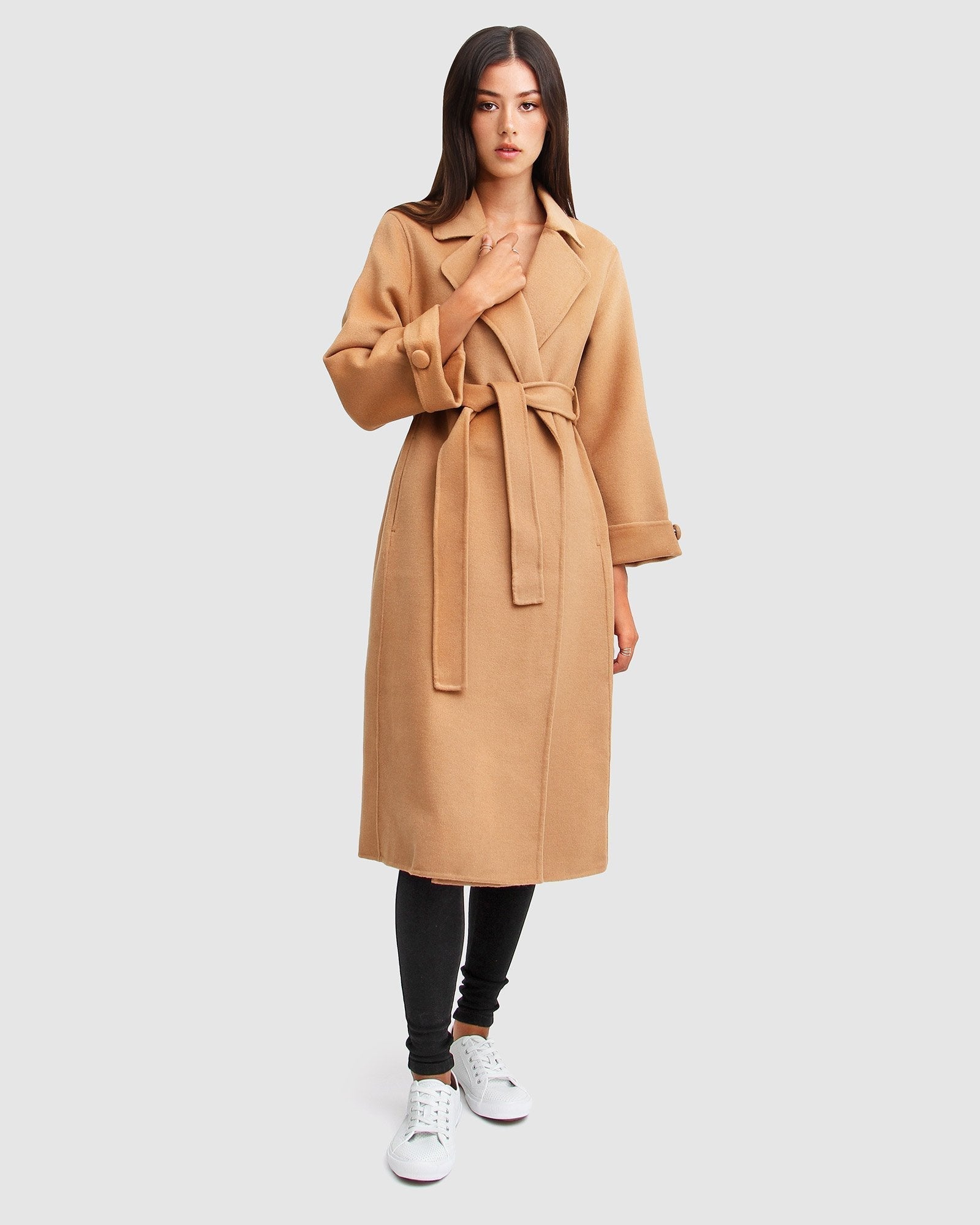 Relaxed wool blend robe coat with belt · Black · Coats And Jackets