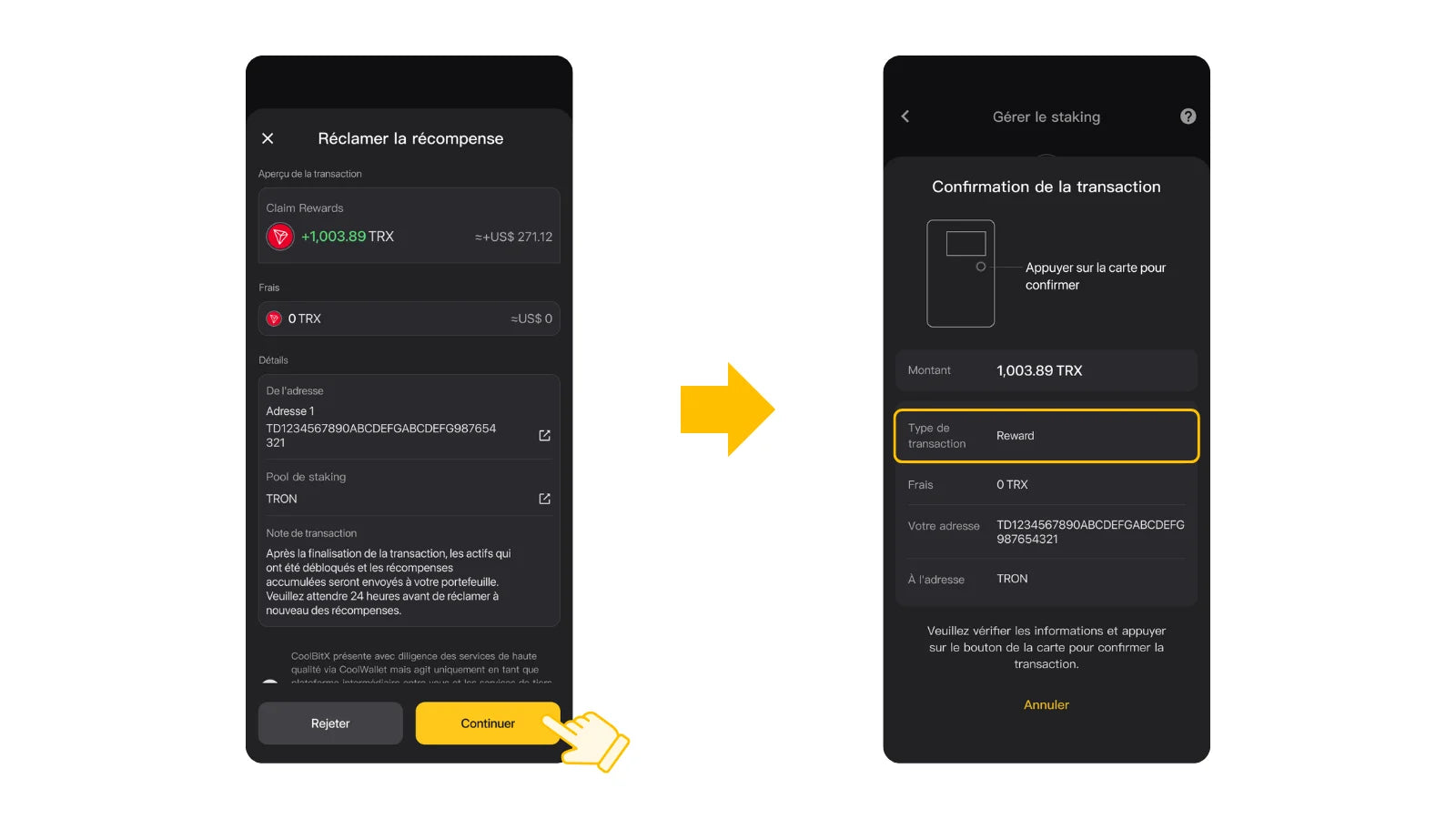 Vérifiez attentivement les détails de la transaction, puis validez-la.