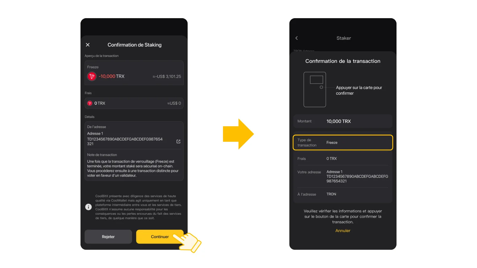 Vérifiez attentivement les détails de la transaction, puis validez-la.
