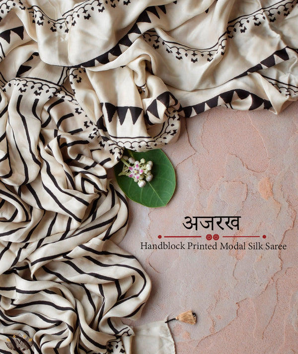 Buy authentic Ajrakh modal silk handblock printed saree online