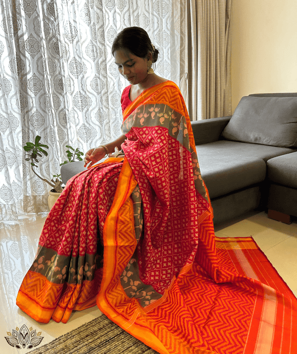 Exclusive Rust Brown Ghicha Saree with Pure Ikkat Silk Blouse KG03 –  Ethnic's By Anvi Creations