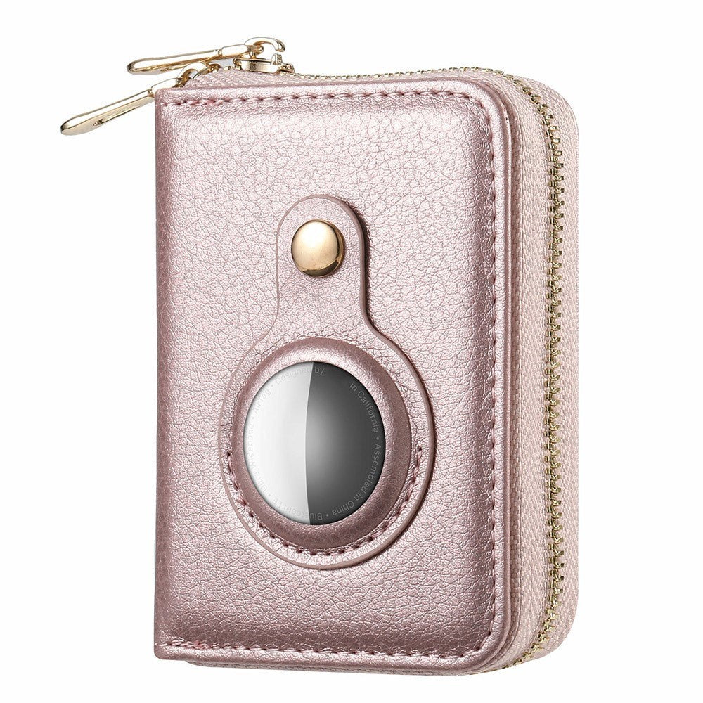 INCOVER LÃ¦der Pung m. Kortholder & Indbygget Holder til Apple AirTag - Rose Gold