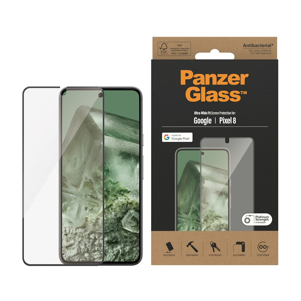 PanzerGlassÃÂ® Google Pixel 8 PanzerGlass Ultra Wide Fit SkÃ¦rmbeskyttelsesglas - Platinum Strength Sort Kant