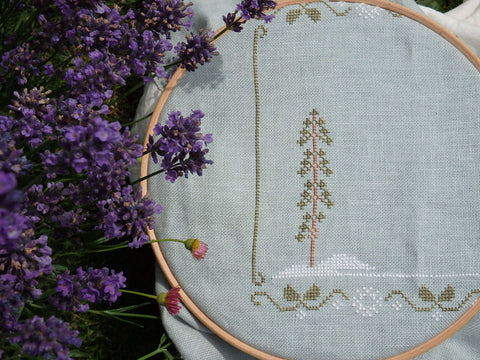 Forest Snowfall Cross stitch and lavander