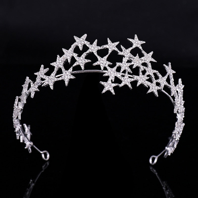 Crystal Star Tiara- Crown -Wedding- Bridal- Rhinestones- Crown Headband- Bride Headdress- Headpiece 