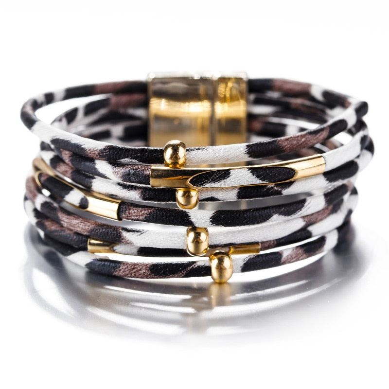 Amorcome- Leopard Leather -Bracelets -for Women 2022 -Fashion Bracelets- Bangles -Elegant- Multilaye