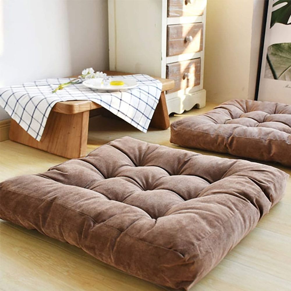 Square Shape Velvet Floor Cushions – Brown