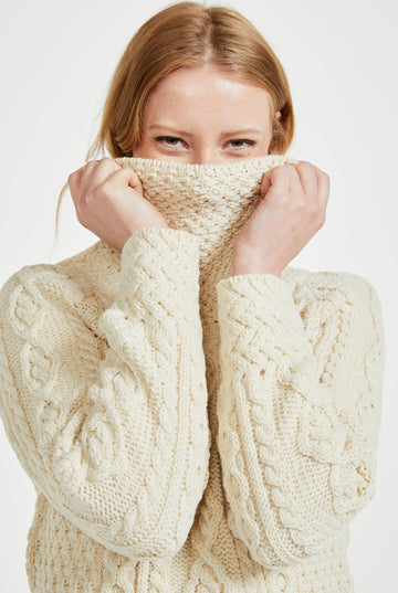 Traditional Aran Sweater 100% Pure New Wool Cream With Multicolour Fleck  nep Really Warm and Chunky MADE IN IRELAND 