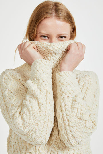 Inishbofin Ladies Cream Traditional Aran Sweater