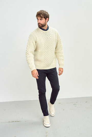 Traditional Aran Sweater 100% Pure New Wool Cream With Multicolour Fleck  nep Really Warm and Chunky MADE IN IRELAND 