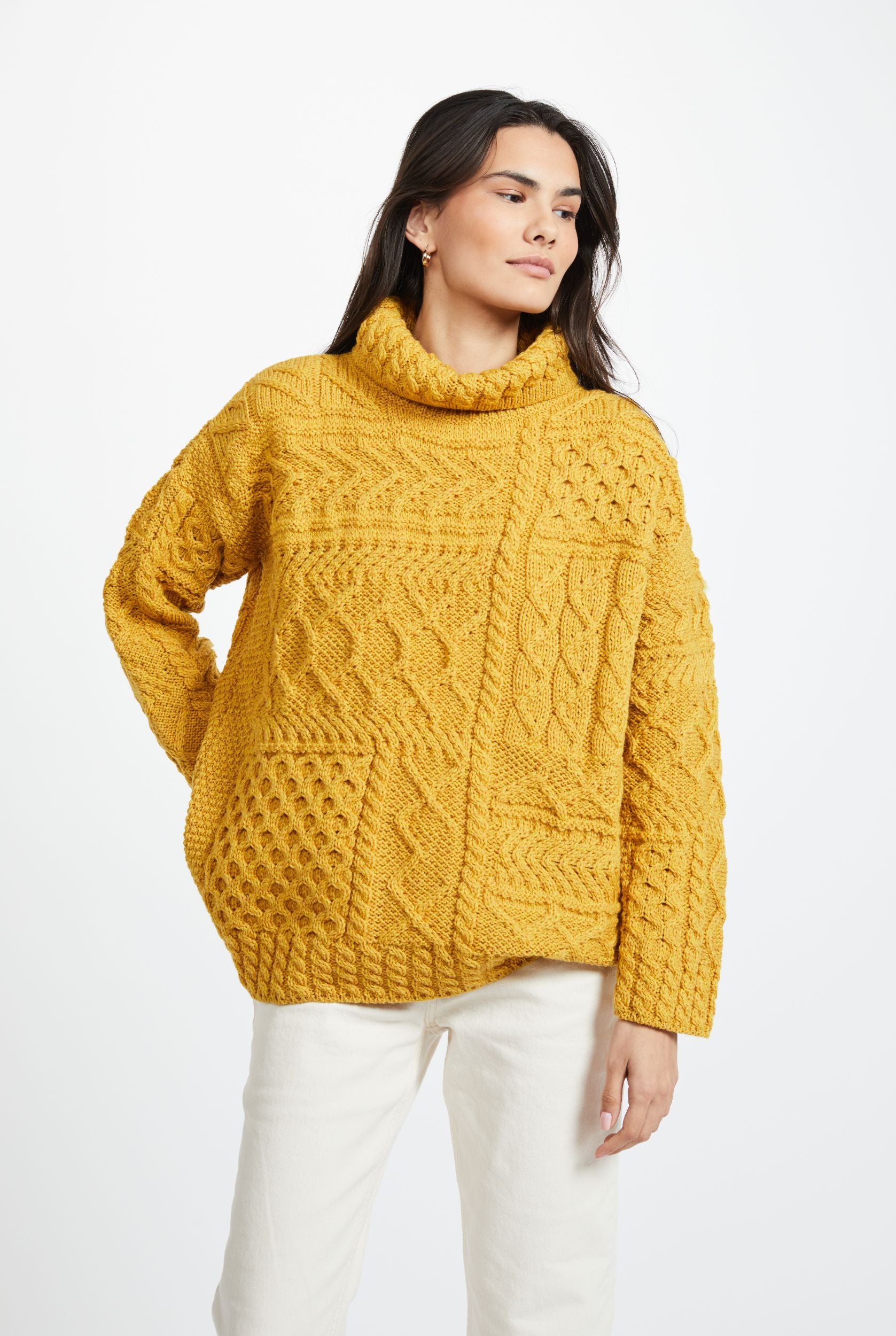 Skellig Ladies Oversized Aran Sweater - Yellow