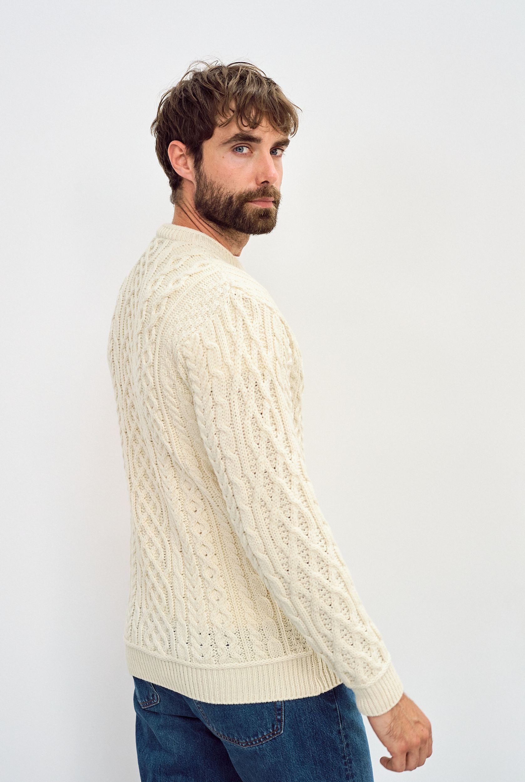 Inishturk Mens Aran Sweater - Cream | Aran Woollen Mills
