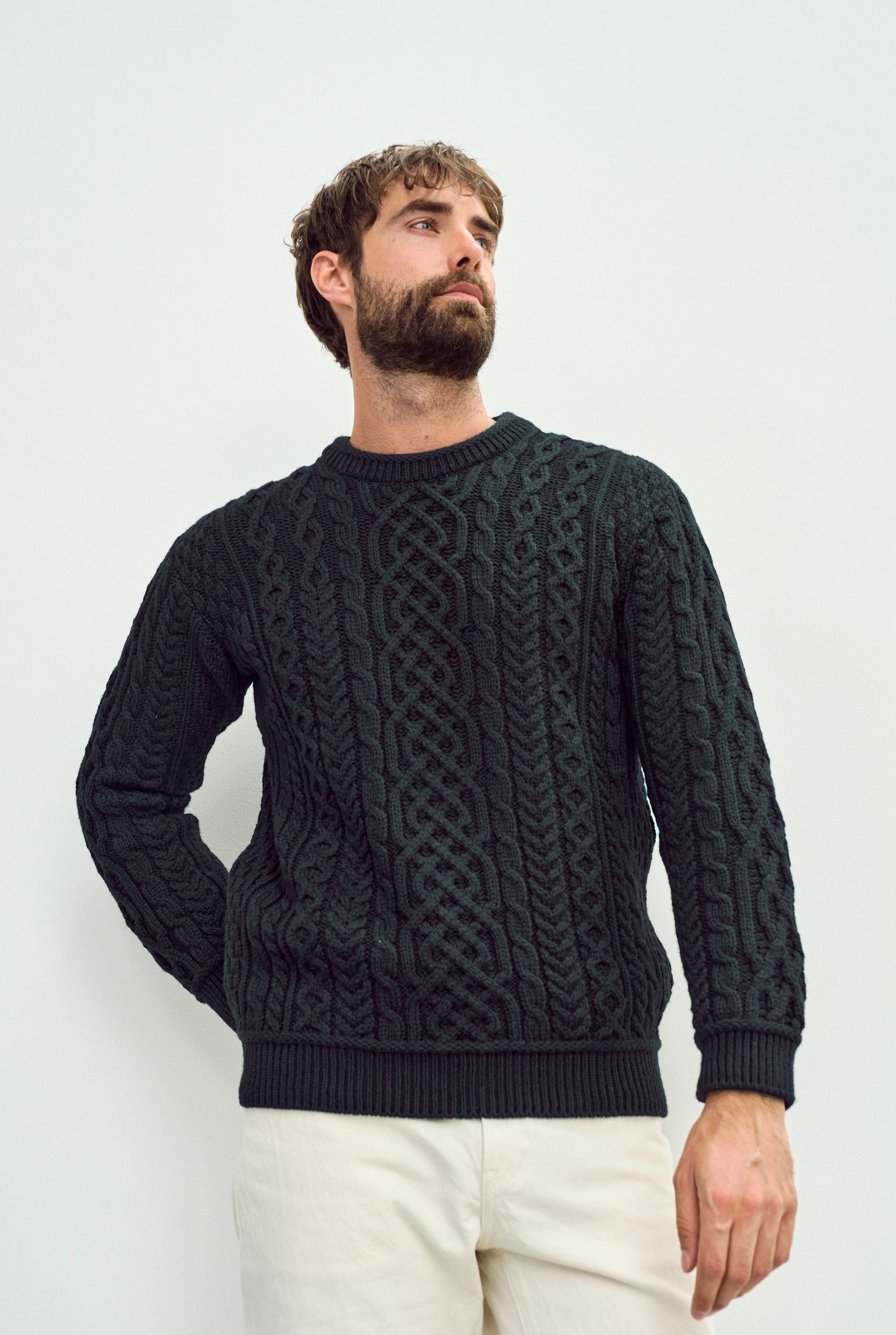 Inishturk Mens Aran Sweater - Emerald Green | Aran Woollen Mills