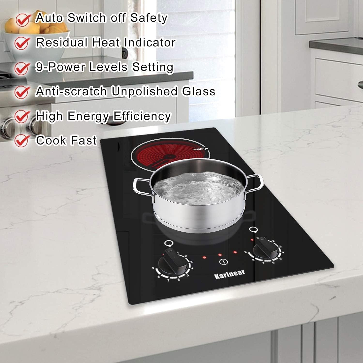 Cooksir Portable Electric Cooktop 2 Burner, 110V Plug in Electric Stovetop  with Protective Full Metal Edge, 12 Inch Countertop & Built-in Ceramic