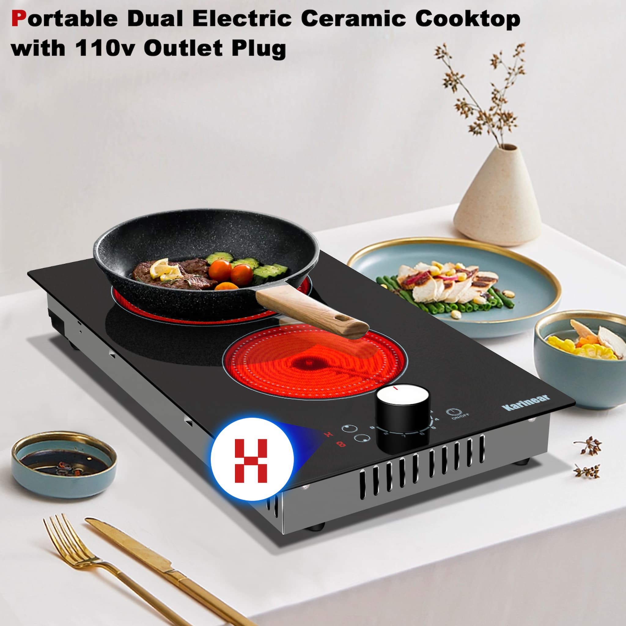 Karinear Portable Electric Cooktop 2 Burners, 110v Plug in Electric Stove  Top, Countertop Use or Built-in Install, 12'' Ceramic Cooktop with  Beautiful Marble Patterned - Yahoo Shopping