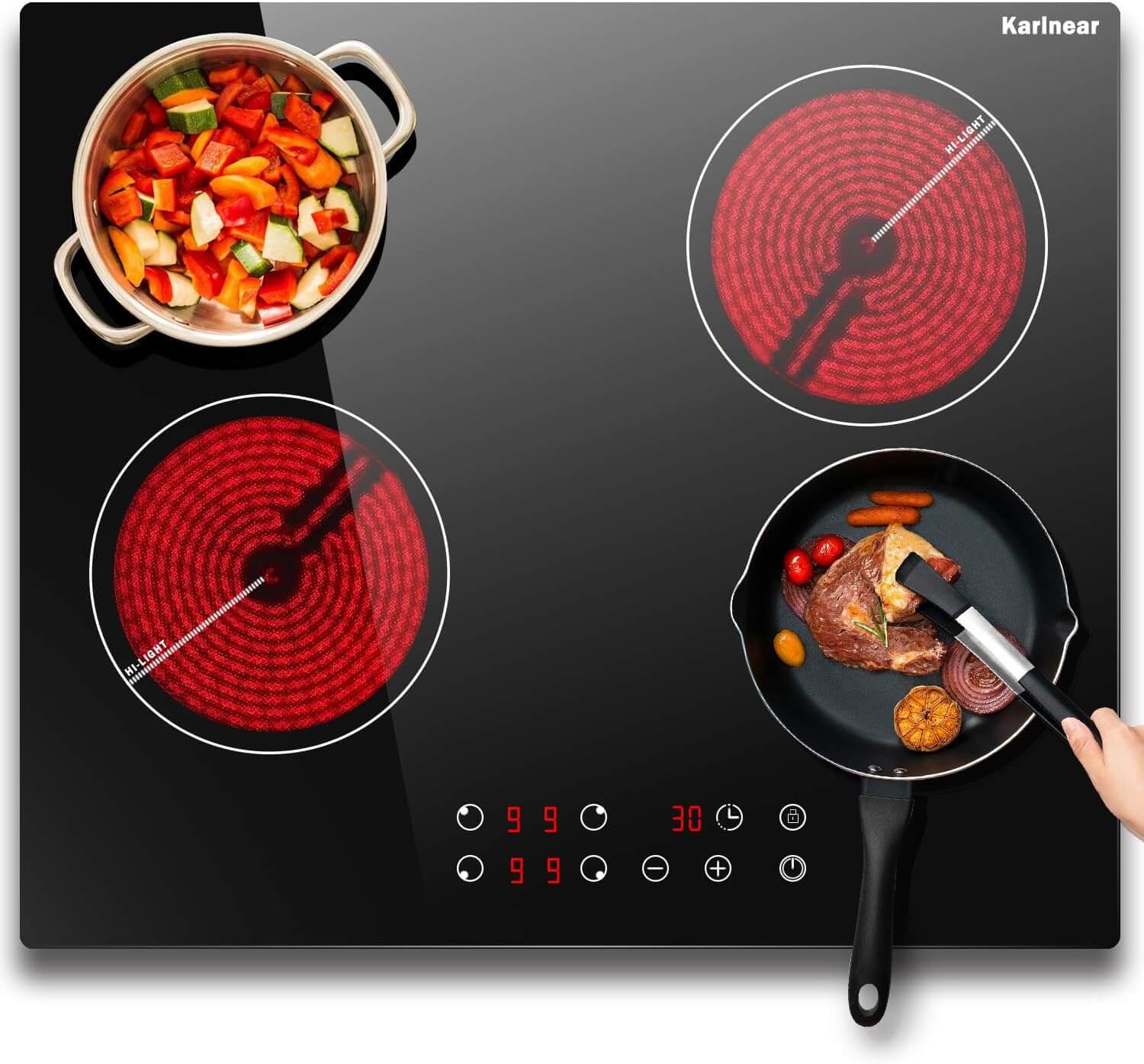 Karinear 12 Inch 2 Burner Knob Control Electric Radiant Cooktop