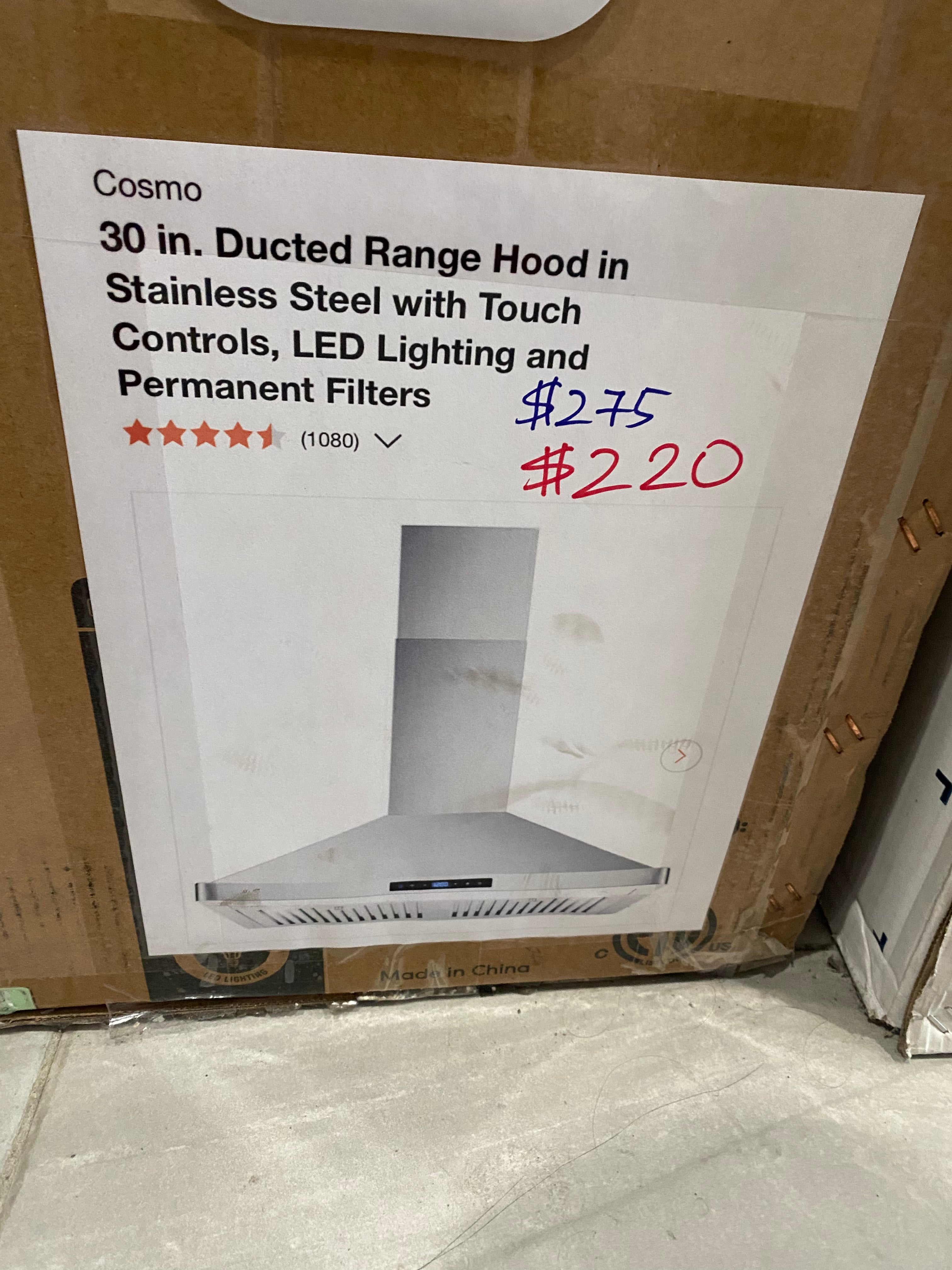 Cosmo 30 in. Ducted Range Hood in Stainless Steel with Touch Controls, LED Lighting and Permanent Filters