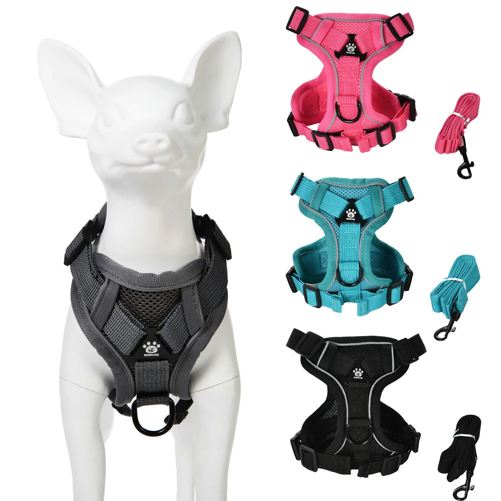 Dog Harness Leash Set - Reflective vest design for safety