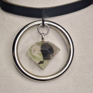 Silver O-ring leather necklace with Venus Fly Trap resin jewel pendant. - Adorned by Midnight