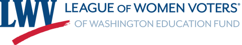 The League of Women Voters of Washington Education Fund Logo: LWV with a red swoosh under the letters.