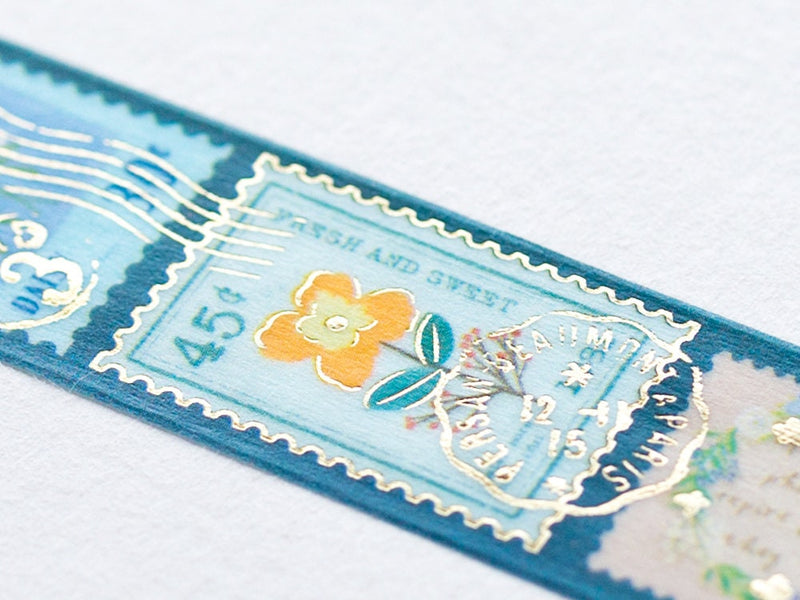 Masking Tape -postage stamps "Botanical Blue"-