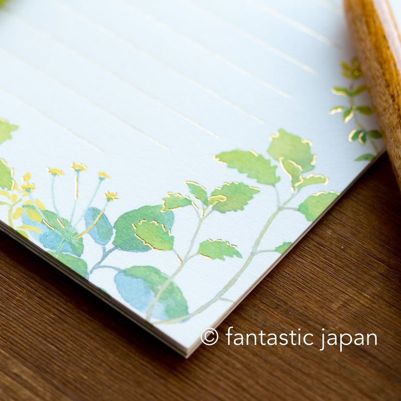 Gold foiled Letter Writing set -Polite letters "gentle green"- by Tsutsumu company limited