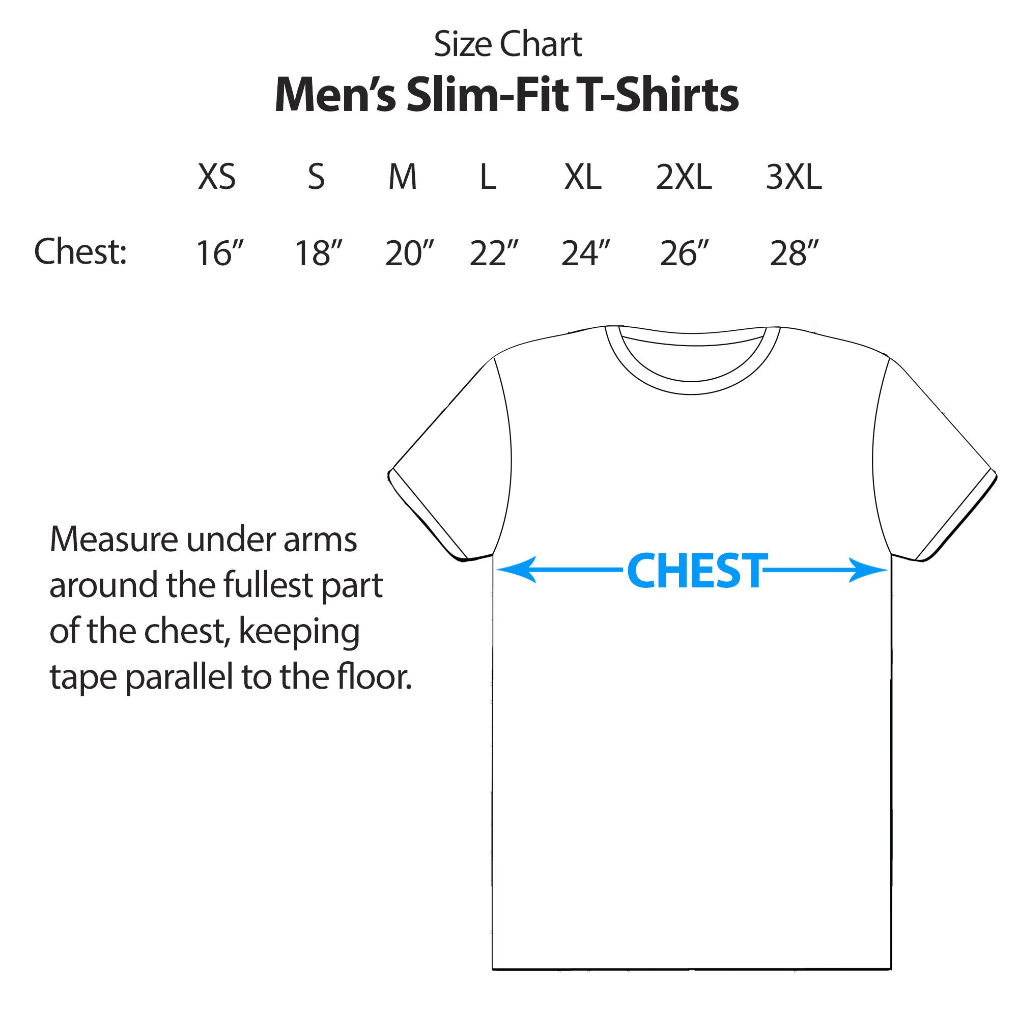 Mens Slim Fit T Shirt Size Chart