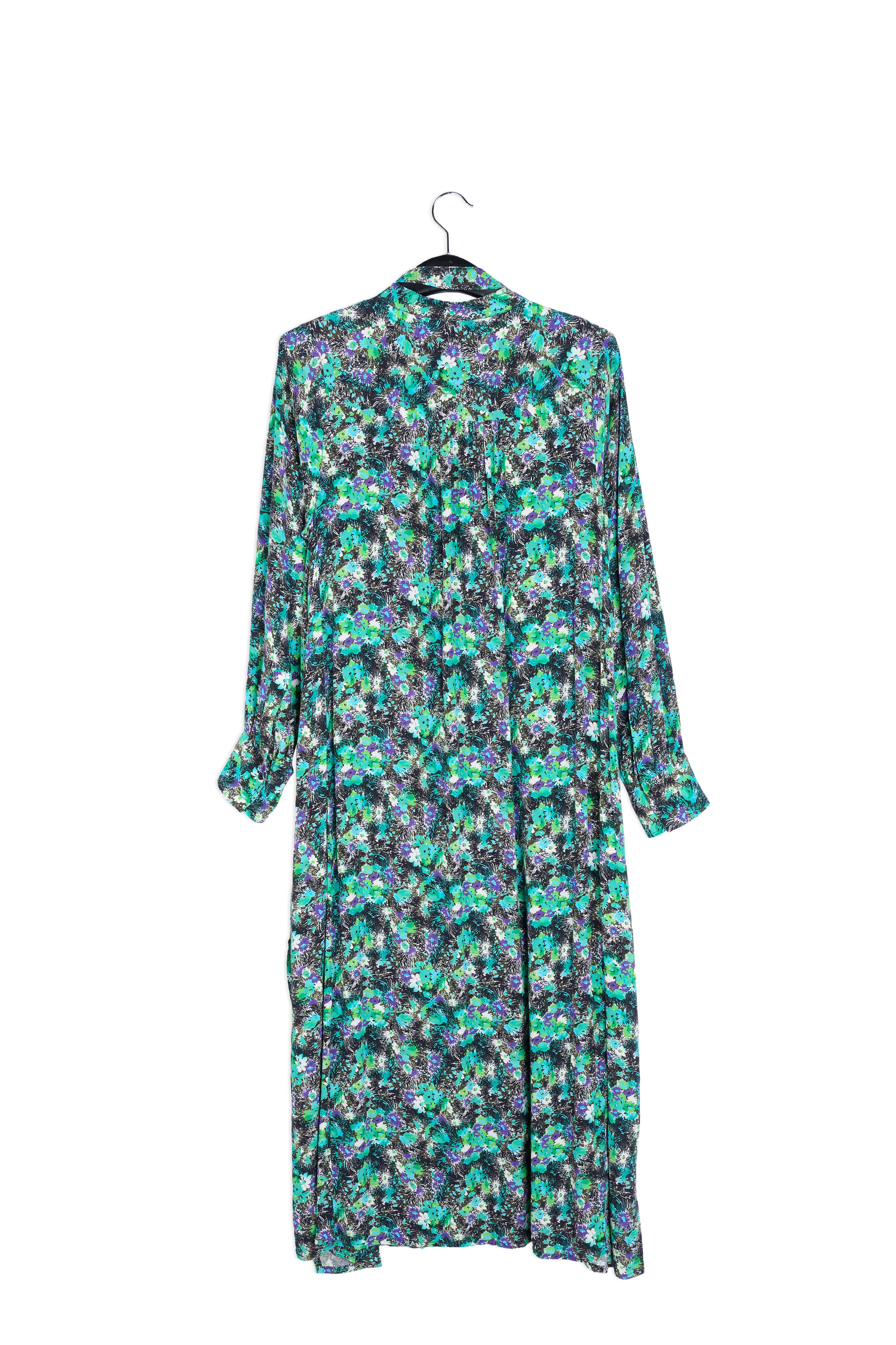 Green floral print a-line shirt dress