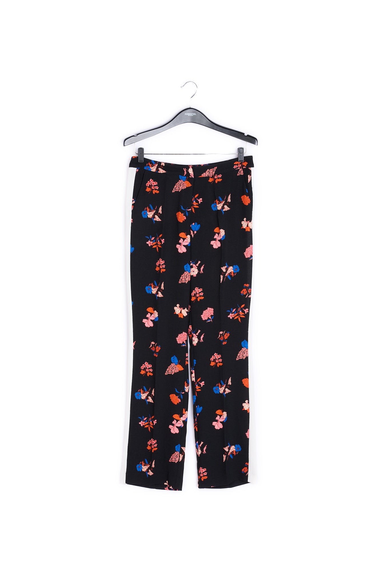 Black straight leg pants with flower print