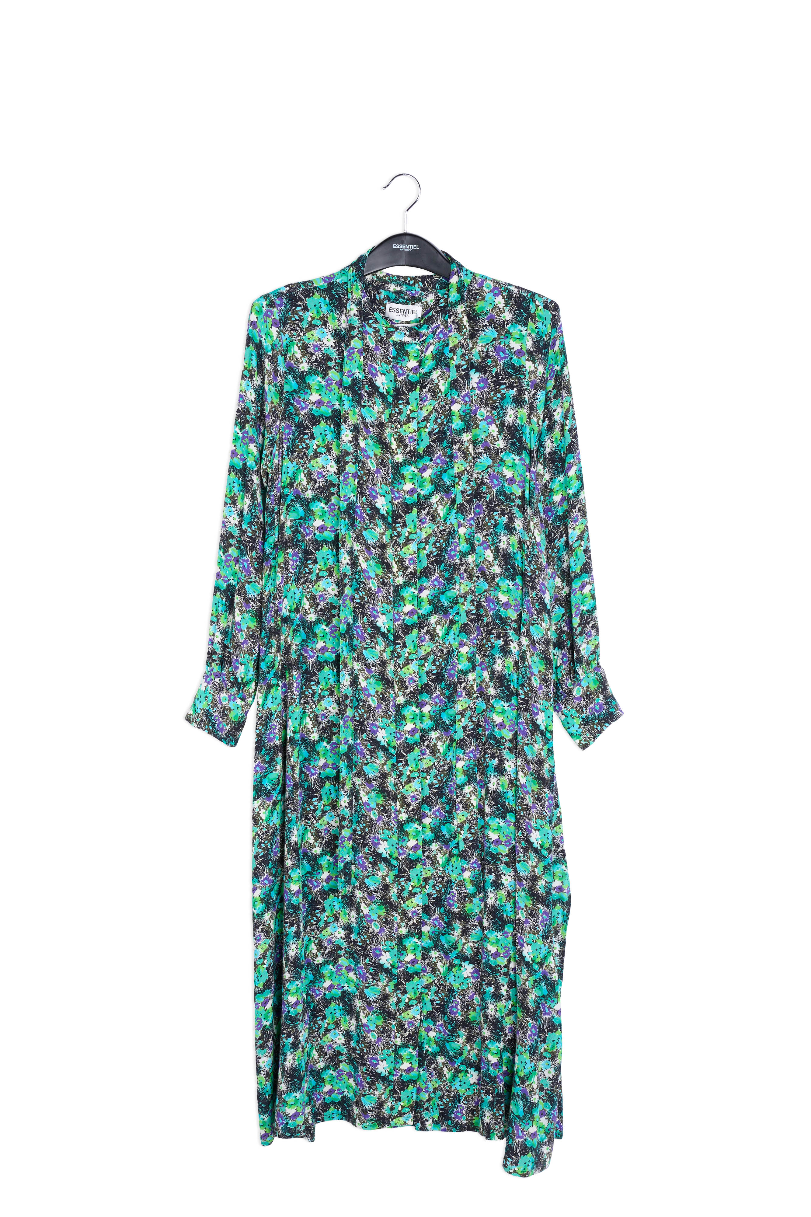 Green floral print a-line shirt dress