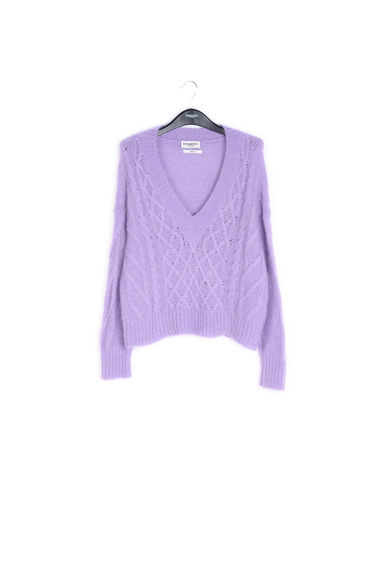 Lilac cable-knit V-neck sweater