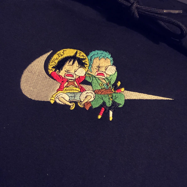 LIMITED ONE PIECE LUFFY AND ZORO ZOFFY X EMBROIDERED ANIME HOODIE