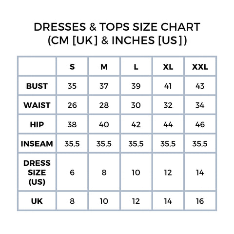 Vexxels Dresses & Tops Size Chart