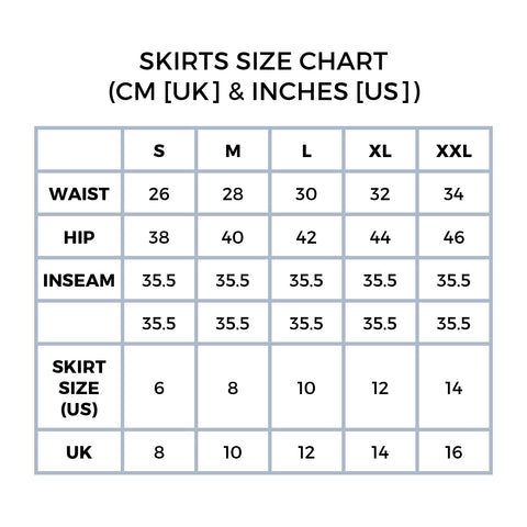 Vexxels Skirts Size Chart