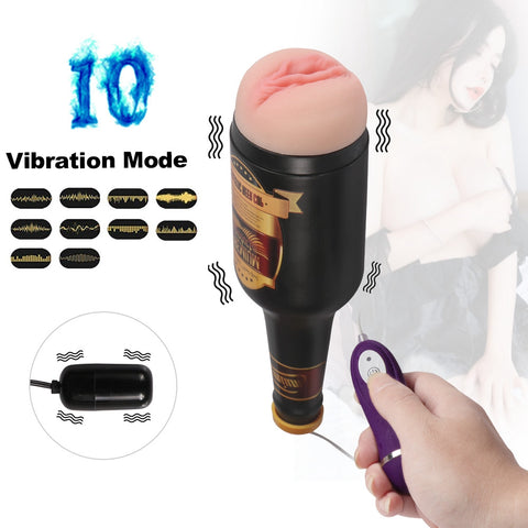 Electric Beer Bottle Masturbator Cup Wired Remote Control Blowjob Toy-8