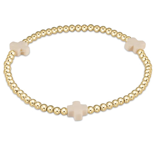 enewton Extends - Signature Cross Gold Pattern 3mm Bead Bracelet - Off-White