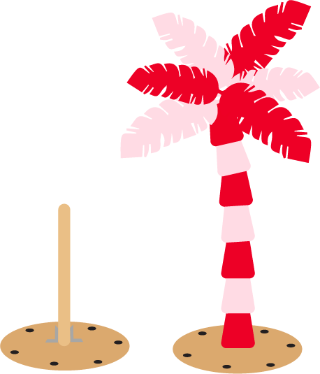 A digital mock up illustration of a red and pink palm tree prop for a Pinterest installation handmade by Kitiya Palaskas Studio