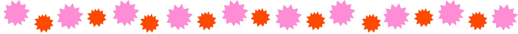 A graphic page divider border of orange and pink starburst shapes.