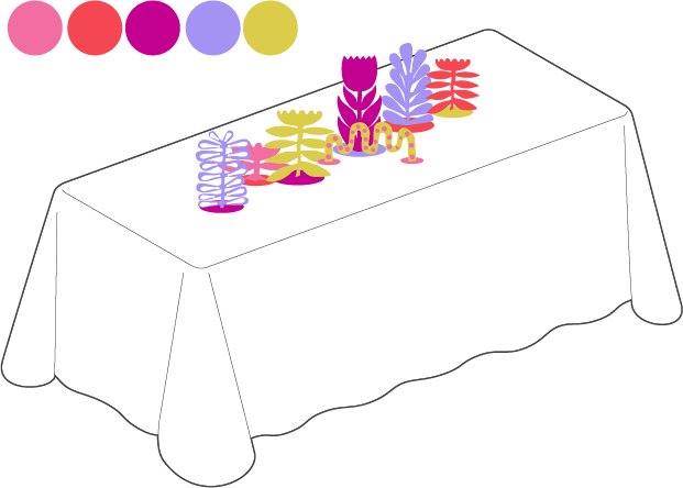 A digital mock up of a tropical tablescape, designed by Kitiya Palaskas Studio for Pinterest