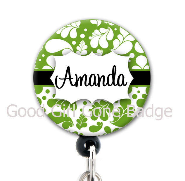 Swirl Green - Personalized Name - Choice of Badge Reel, Steth Tag, Lanyard, Carabiner
