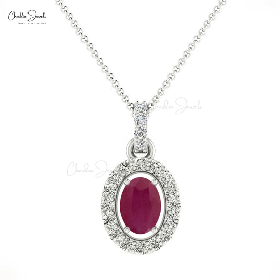 3.13 ct Center Vivid Red Oval Ruby and Double Halo Necklace in White Gold