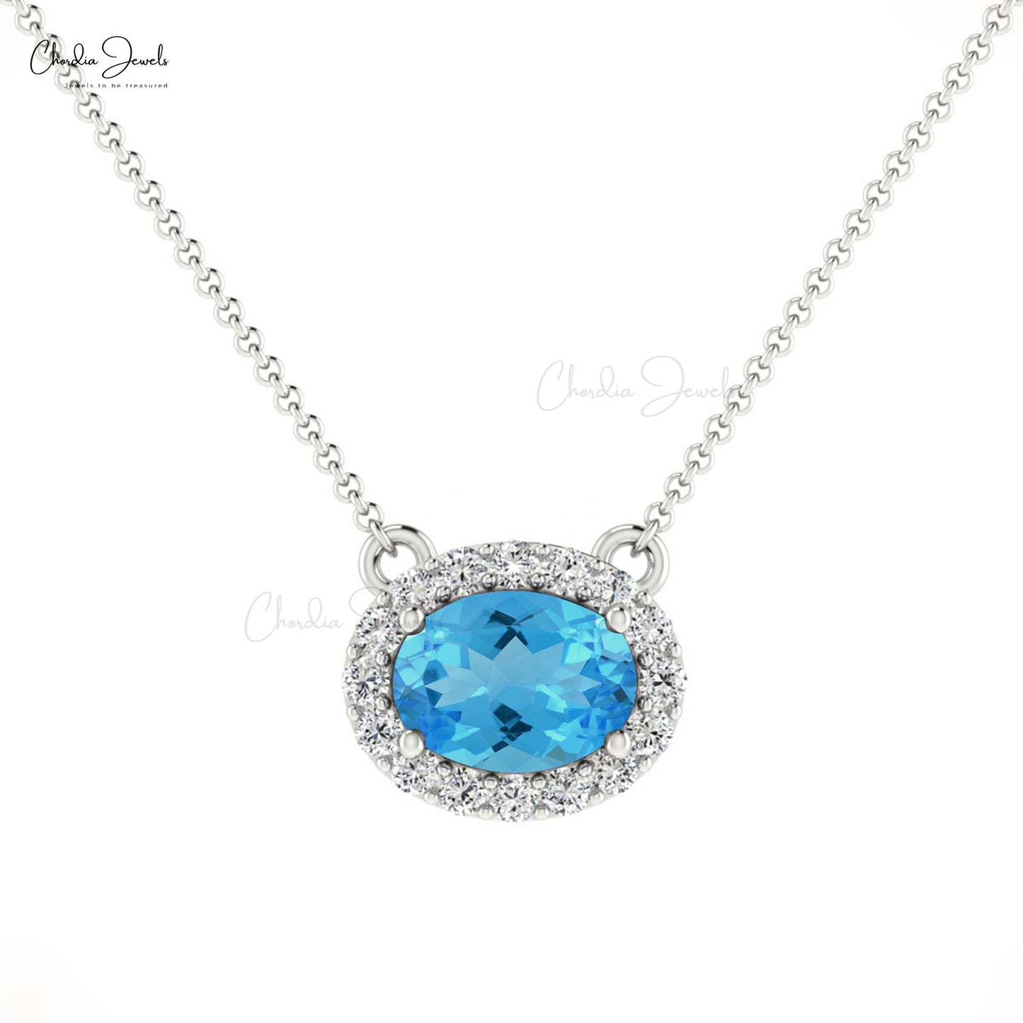 Swiss Blue Topaz and Diamond 16 Inches Necklace 8x6mm Recta Cushion Cu