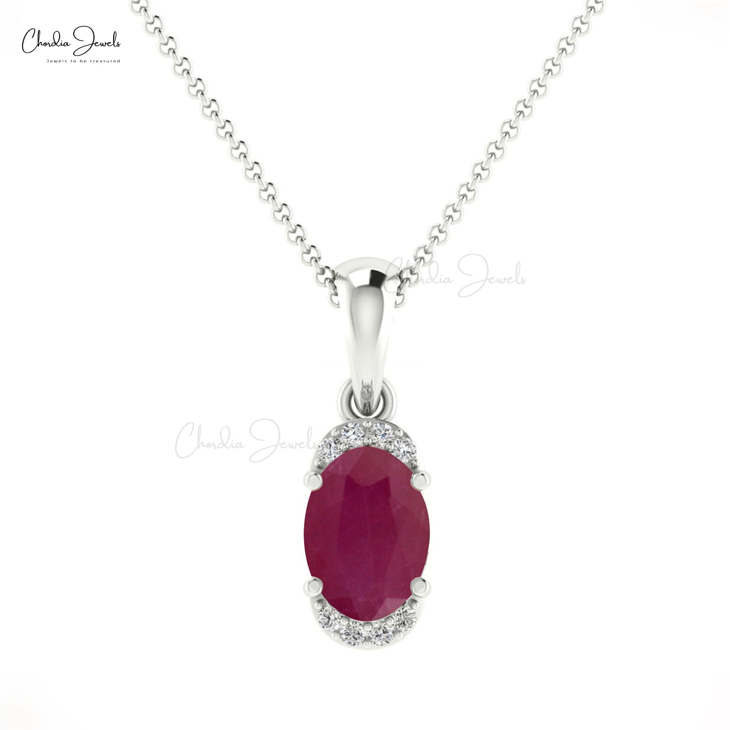 3.13 ct Center Vivid Red Oval Ruby and Double Halo Necklace in White Gold