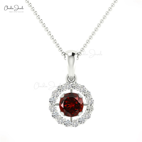 January Birthstone Genuine Round Rhodolite Garnet & Diamond Halo Neckl